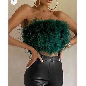 12th Tribe green feather tube top - Size Large